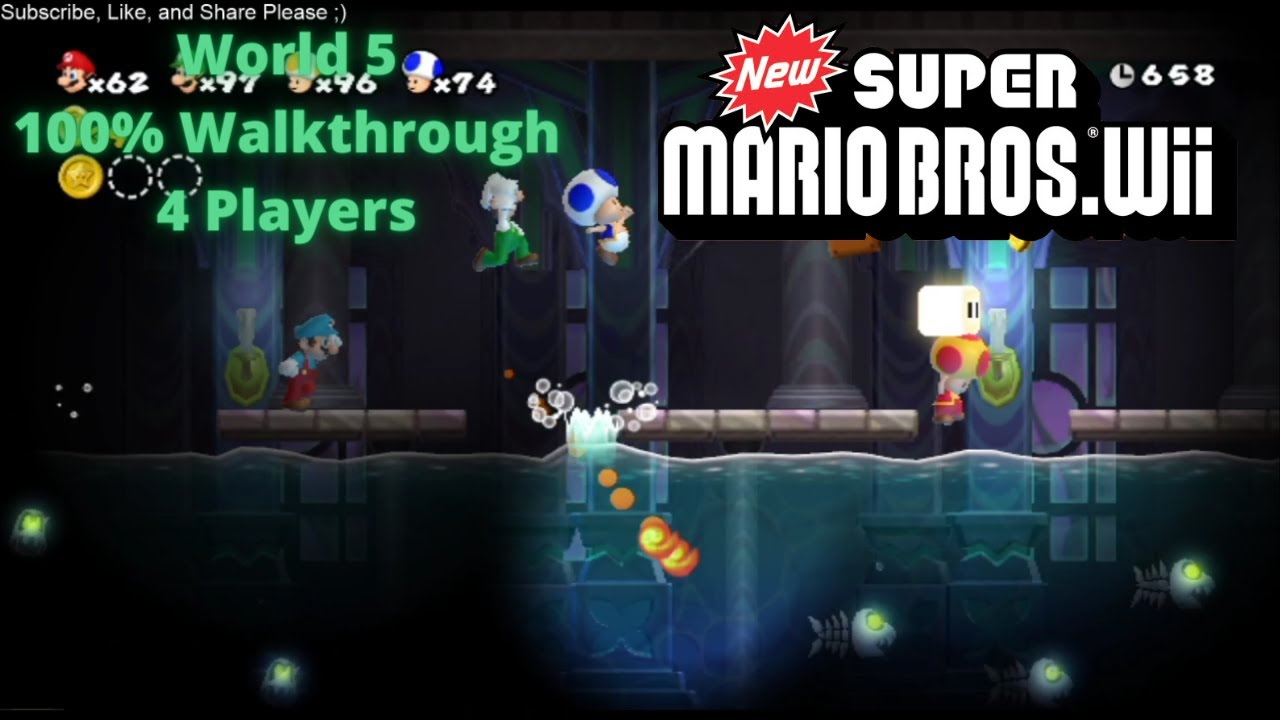 New Super Mario Bros Wii: 100% Walkthrough World 5: 4 Players