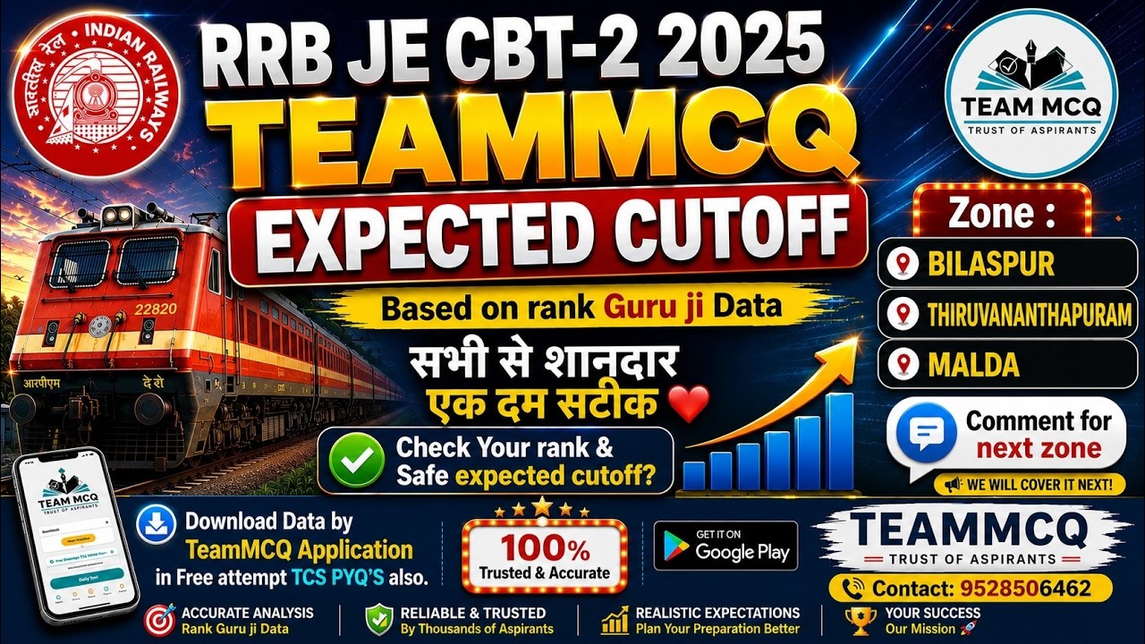 RRB JE CBT-2 2025 БИЛАСПУР, МАЛДА, ТИРУВАНАНТАПУРАМ ОЖИДАЕМЫЙ ПРОХОДНОЙ БАЛЛ | RRB JE CBT-2 ОЖИДА...