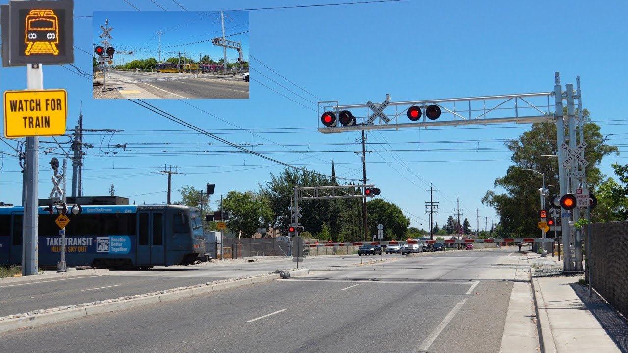 Meadowview Rd. Railroad Crossing, Sacramento CA- SacRT Light Rail Trains & Tram Blank Out Ped Signal