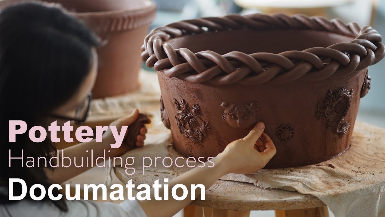 Making an unique earthenware pot from recycled clay in my home studio, coil building, full process