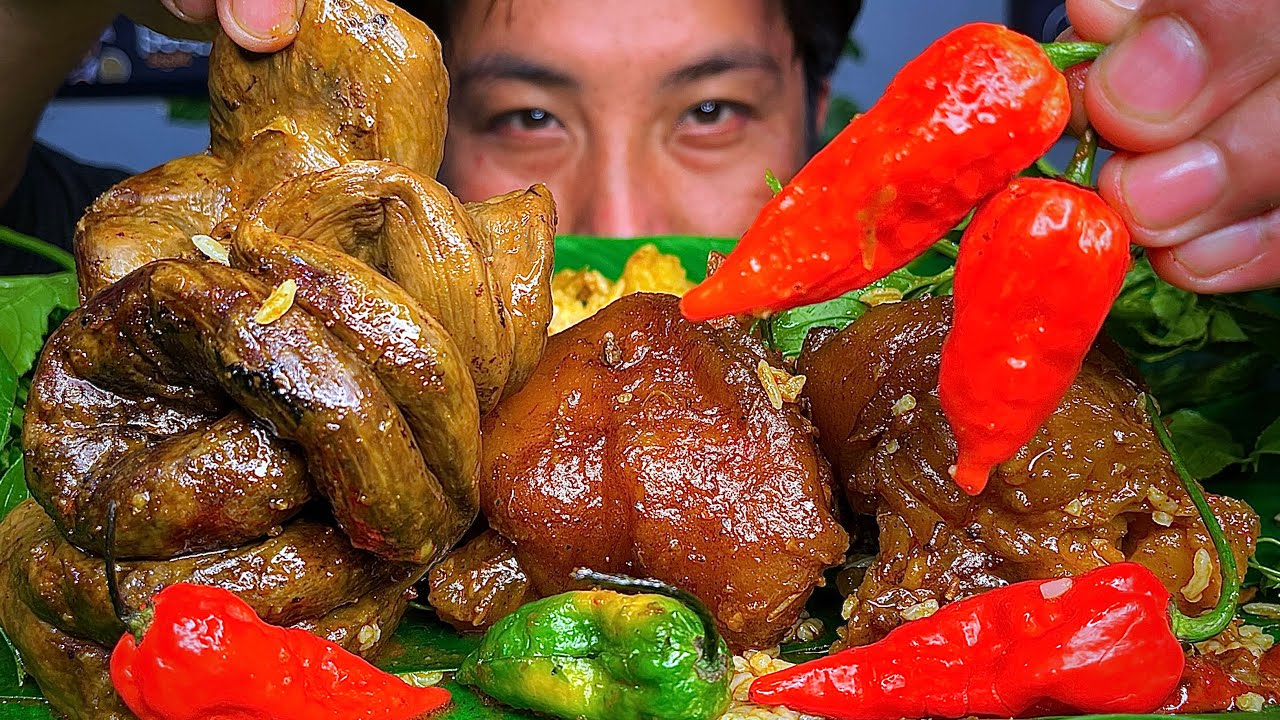 Pork Feet & Intestine🥓 Vawksa Sul ,Sapthei na🌿 5 king chilli🌶️ MUKBANG🍱 A