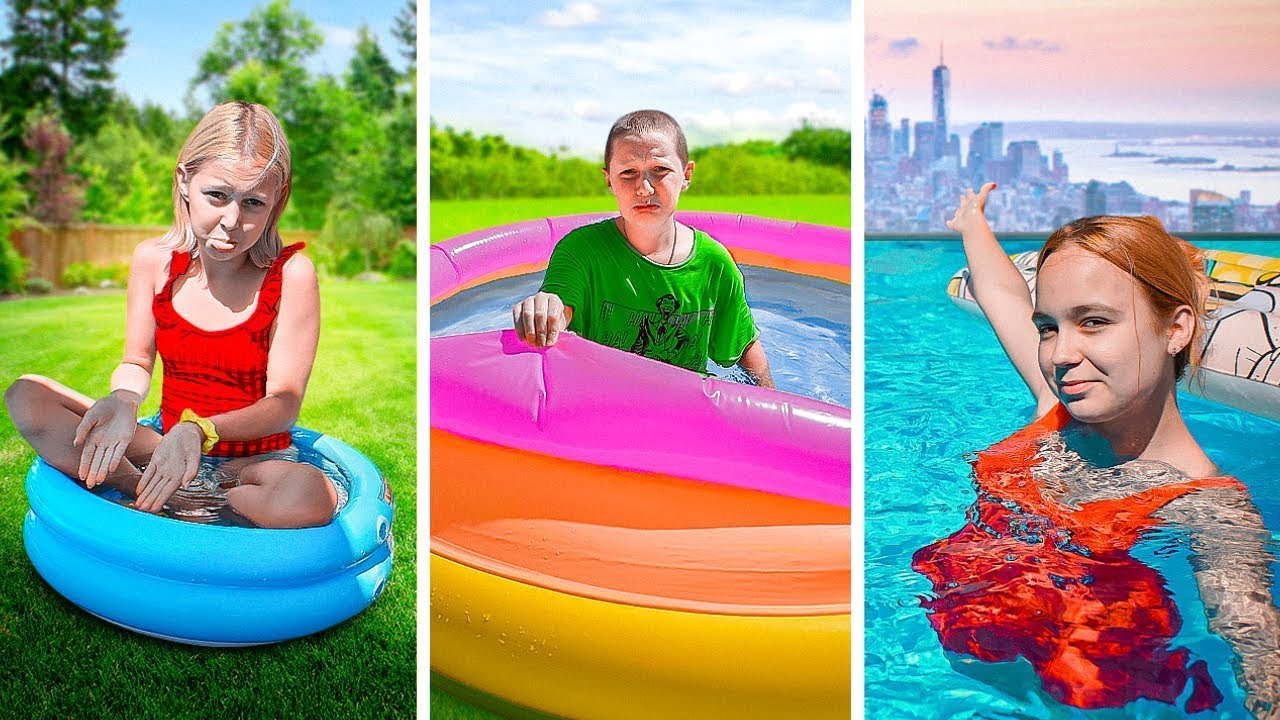 Velký VS střední VS malý bazén 🌊 Skvělé výzvy pro teenagery | Amelka Karamelka Czech