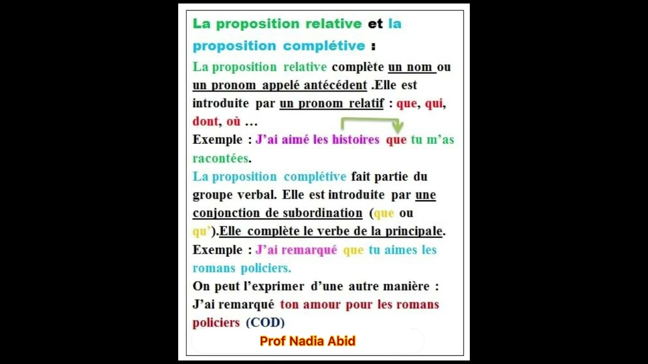 4am la proposition relative et la proposition complétive السنة الرابعة متوسط فرنسية