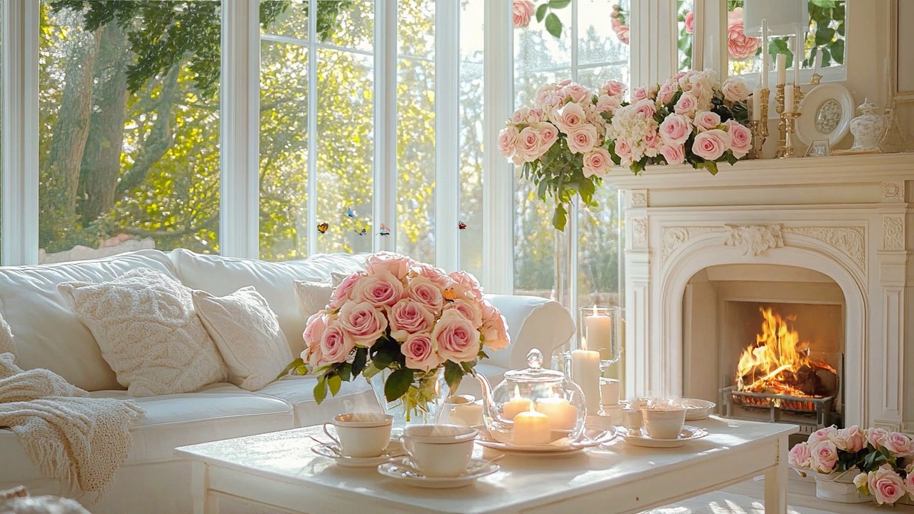 Soft Spring Serenity: Peaceful Piano & Fireplace Ambience for Calm Relaxation