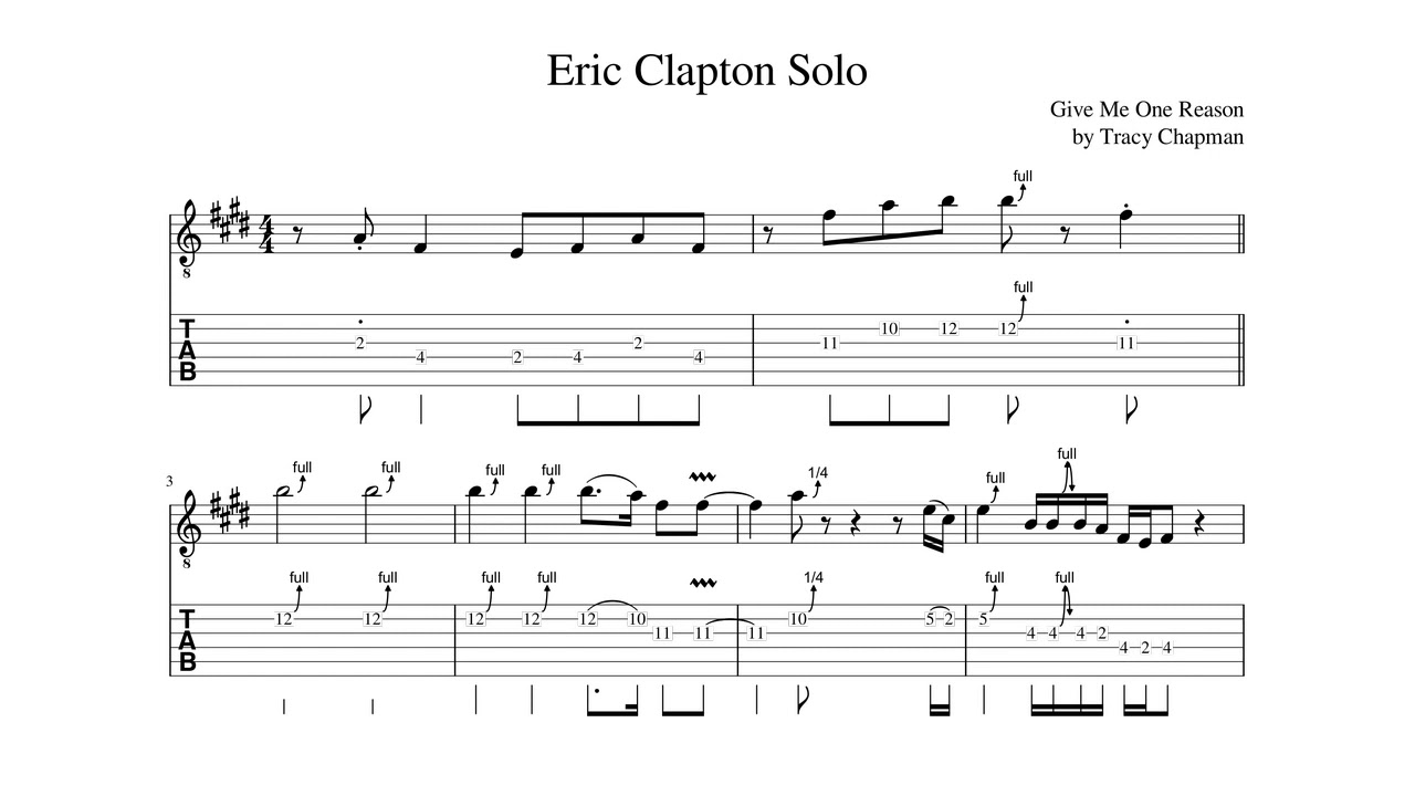 Tracy Chapman - Give Me One Reason (Eric Clapton Solo Transcription)