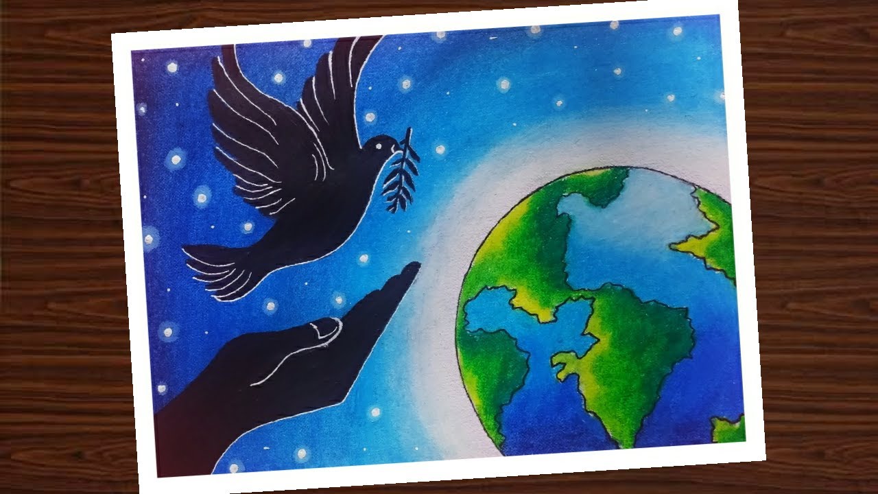 International Peace day poster drawing with oil pastel - step by step || Peace day easy drawing