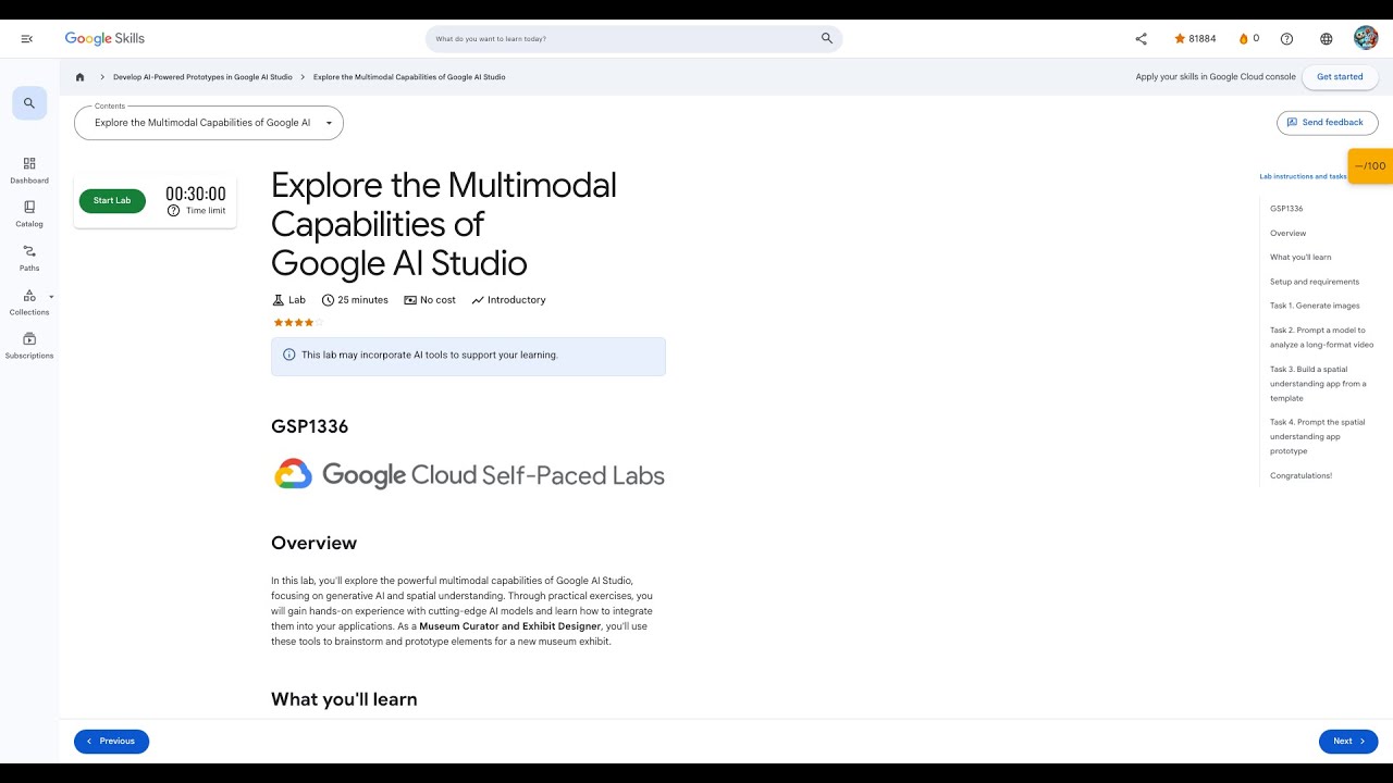 Qwiklabs |  Explore the Multimodal Capabilities of Google AI Studio [GSP1336]