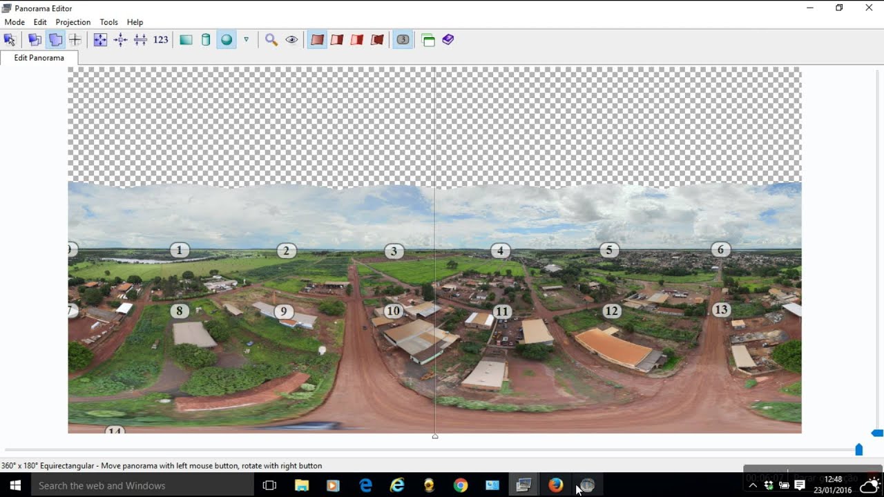 Costurando uma foto 360° aérea no PTGui