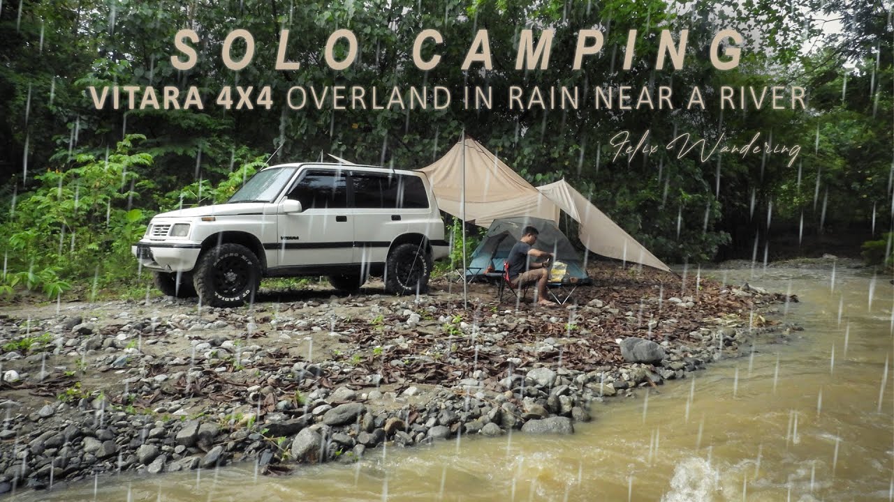 Solo Camping With Vitara 4x4 Overland In Rain Near A River | Relaxing, Traveling, Offroad, Cooking