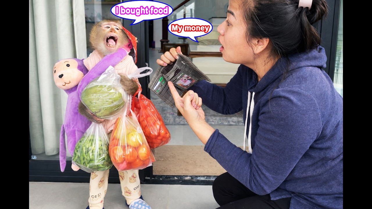 Monkey Lyly struggled to carry her food, and then something unexpected happened.