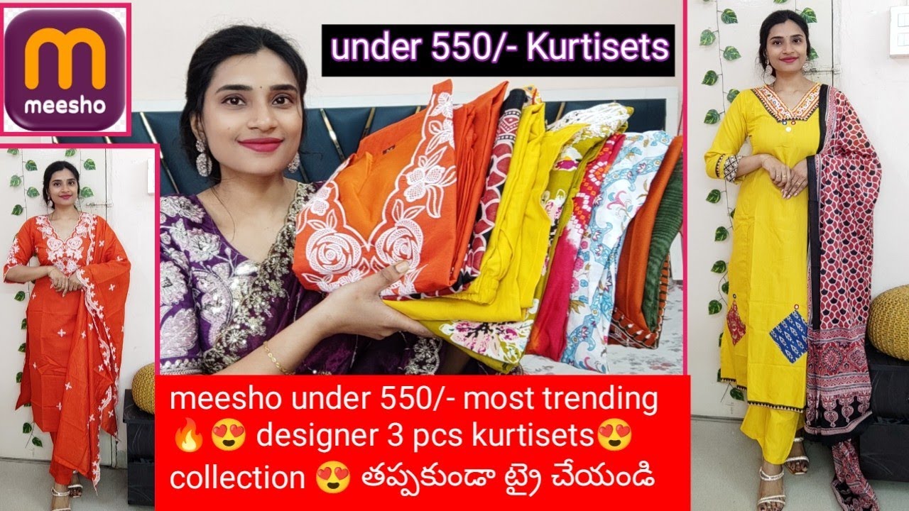 Meesho under 550/- summer 🌞⛱️ specl 3 pcs kurtisets collection 👌😍 chala bagunnai 😍🔥 