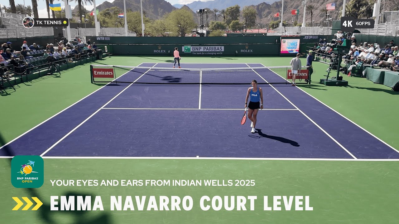 Emma Navarro Court Level Hitting with Elina Svitolina Indian Wells PNB Paribas (2025) [4K 60FPS]