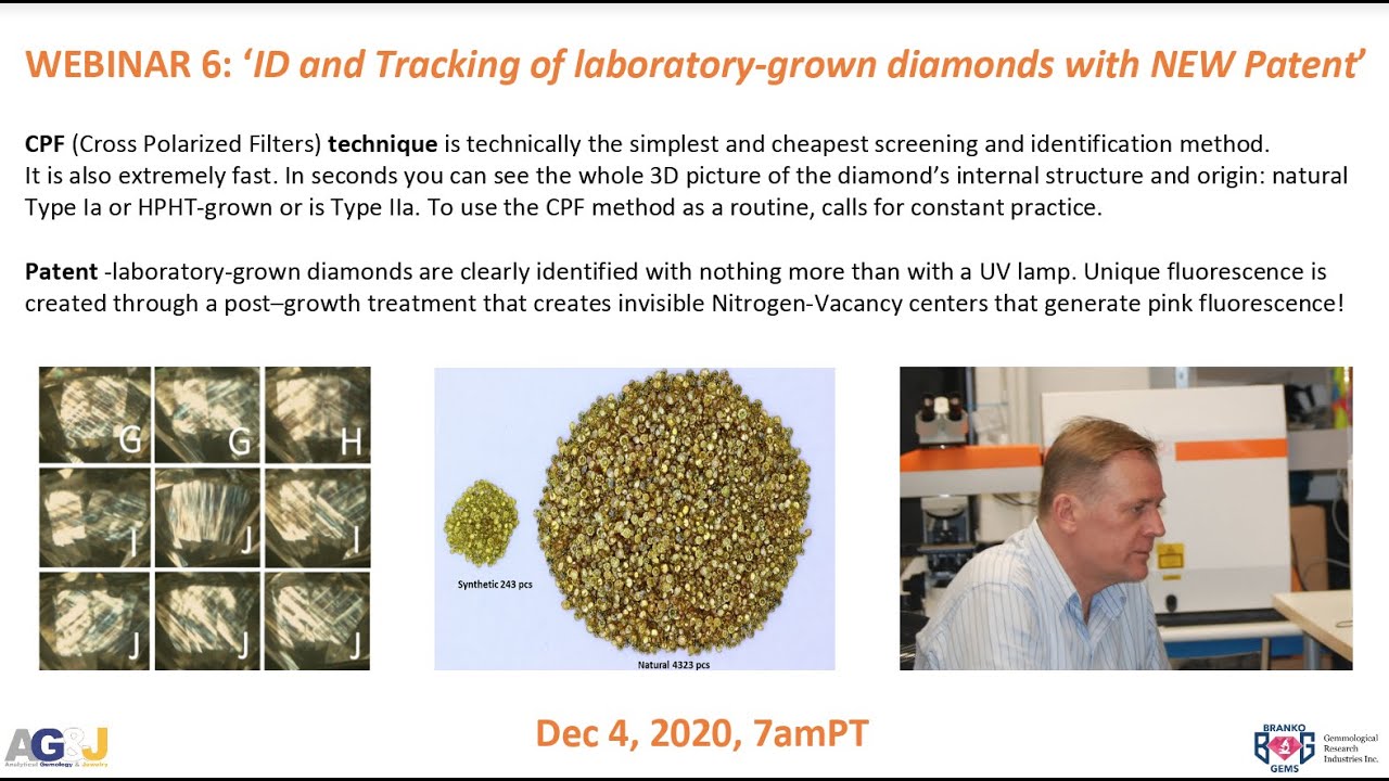 Dusan Simic (AG&J, USA) on “Identification and Tracking of laboratory-grown diamonds
