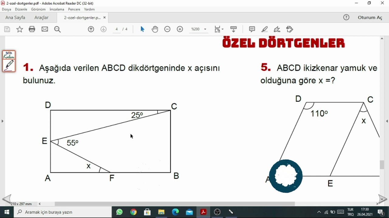 7. Sınıf Özel Dörtgenler Soru Çözümü