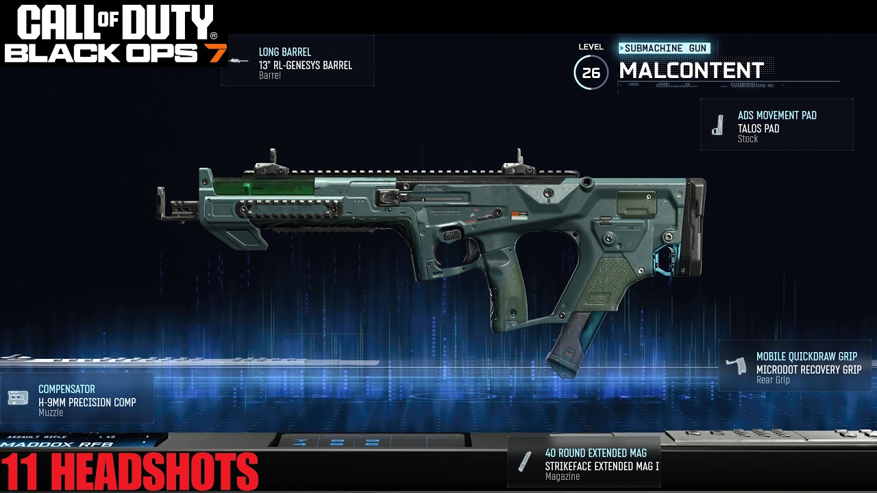 11 HEADSHOTS RAZOR 9MM MALCONTENT SMG BLUEPRINT - Call of Duty Black ops 7  #codbo7 #razor9mm #cod