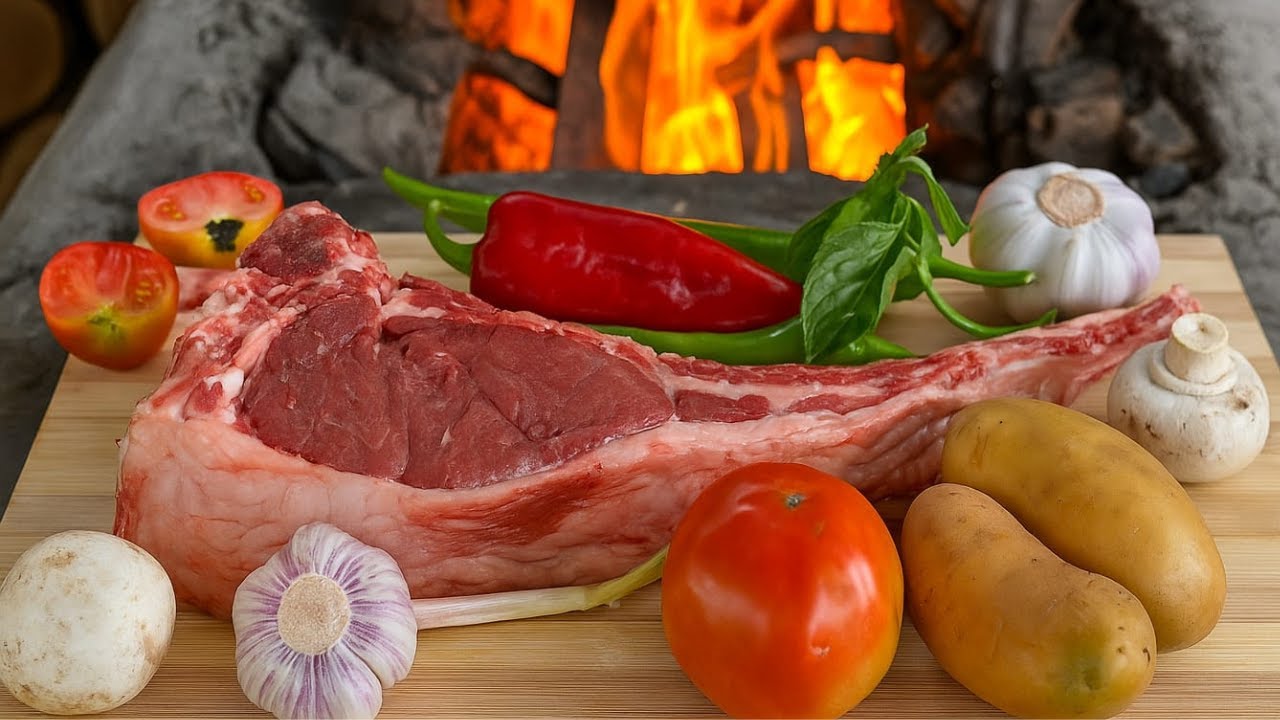 🔥 Tomahawk Ribeye Steak with Roasted Veggies in Tandoor | Woodfire Countryside Cooking