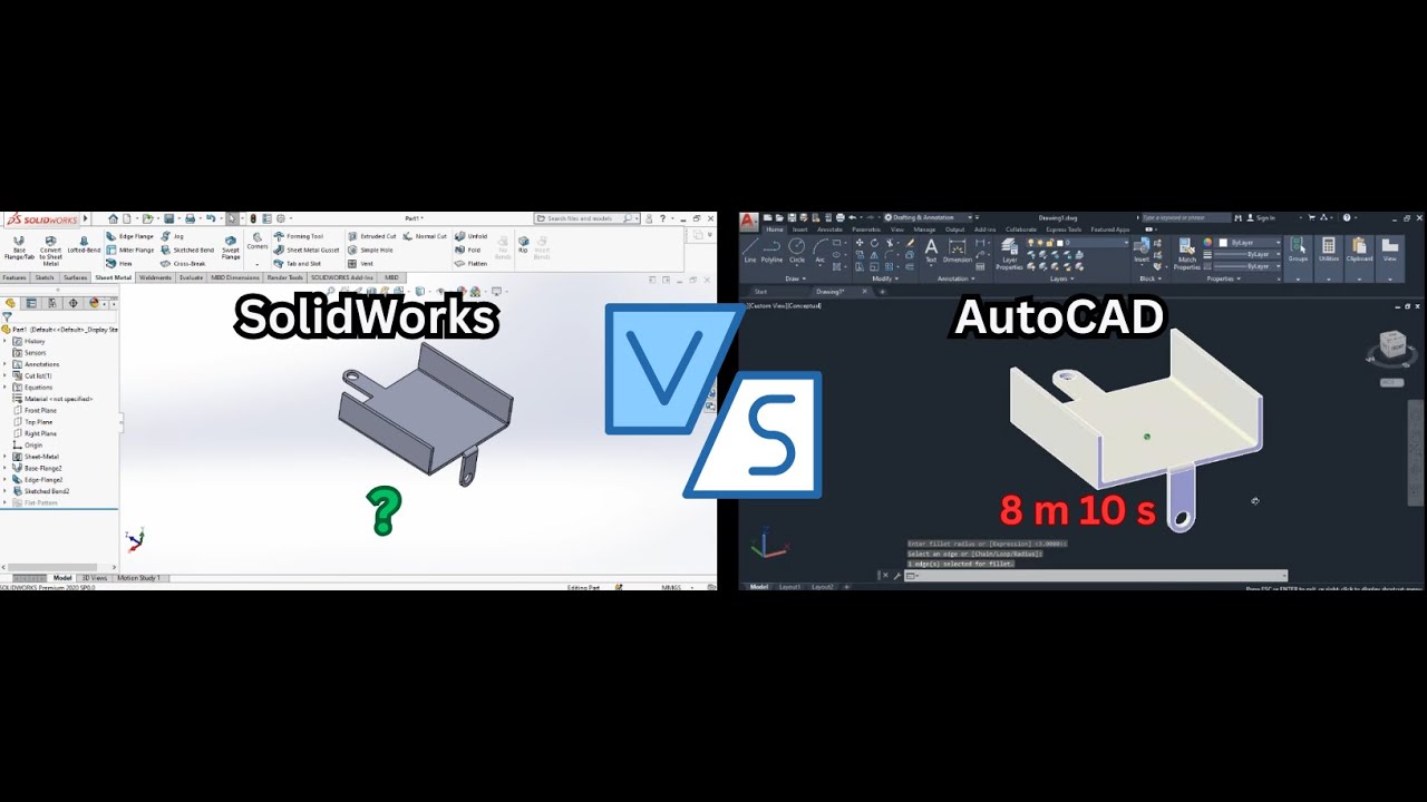 SolidWorks vs AutoCAD &ndash; Sheet Metal Design Comparison (Side by Side)