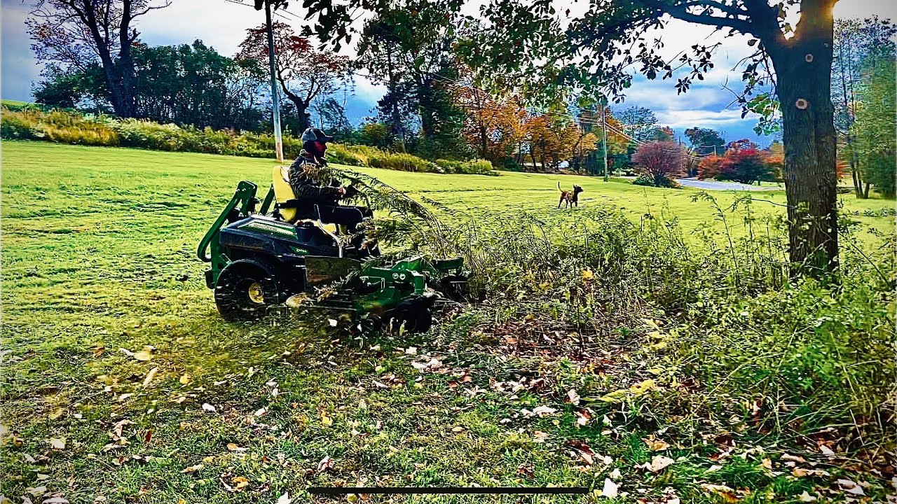 John Deere Z970R with Tweels and ZGlide Suspension - Mowing Brush and Tall Grass
