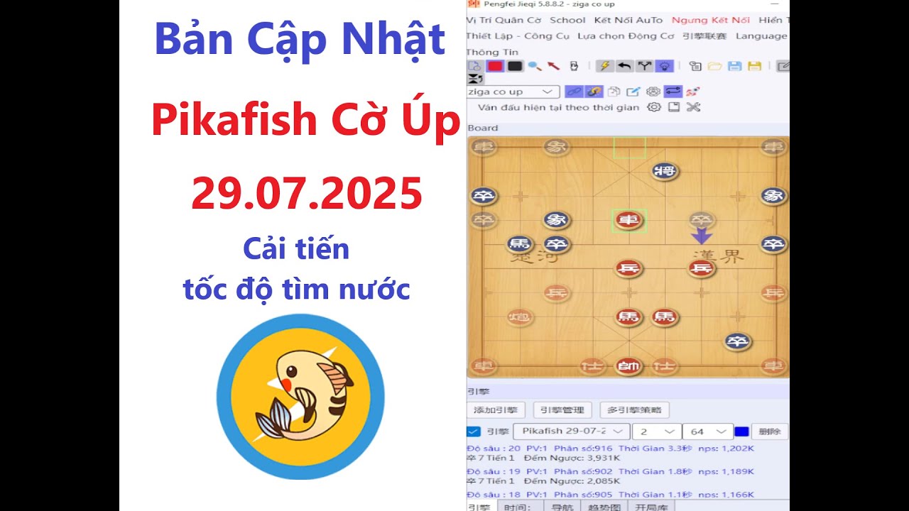 PHẦN MỀM CỜ &Uacute;P VIỆT H&Oacute;A | Pengfei Jieqi Việt H&oacute;a | Pikafish 29.07.2025