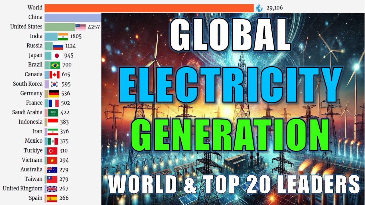 Global Electricity Generation: Top 20 Nations & World (1980-2023) | Bar Chart Race