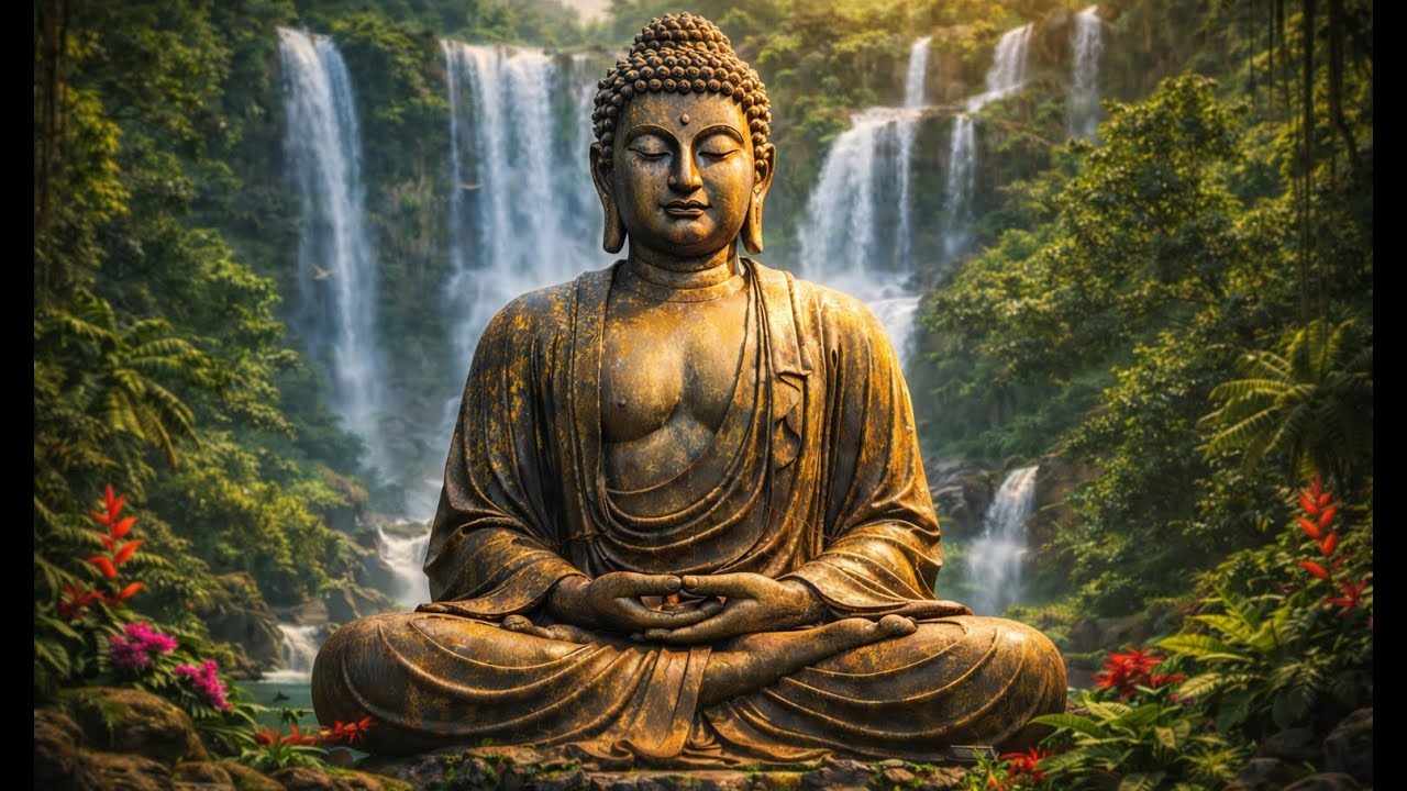 Fall Asleep Fast 🌙 Moonlit Buddha Waterfall (4K)