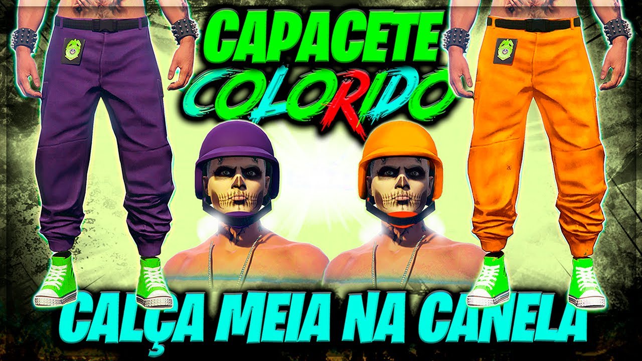 🟠🟣 COMO PEGAR OS TRAJES NO GTA V: CALÇA MEIA NA CANELA + CAPACETES COLORIDOS (LARANJA E ROXO)