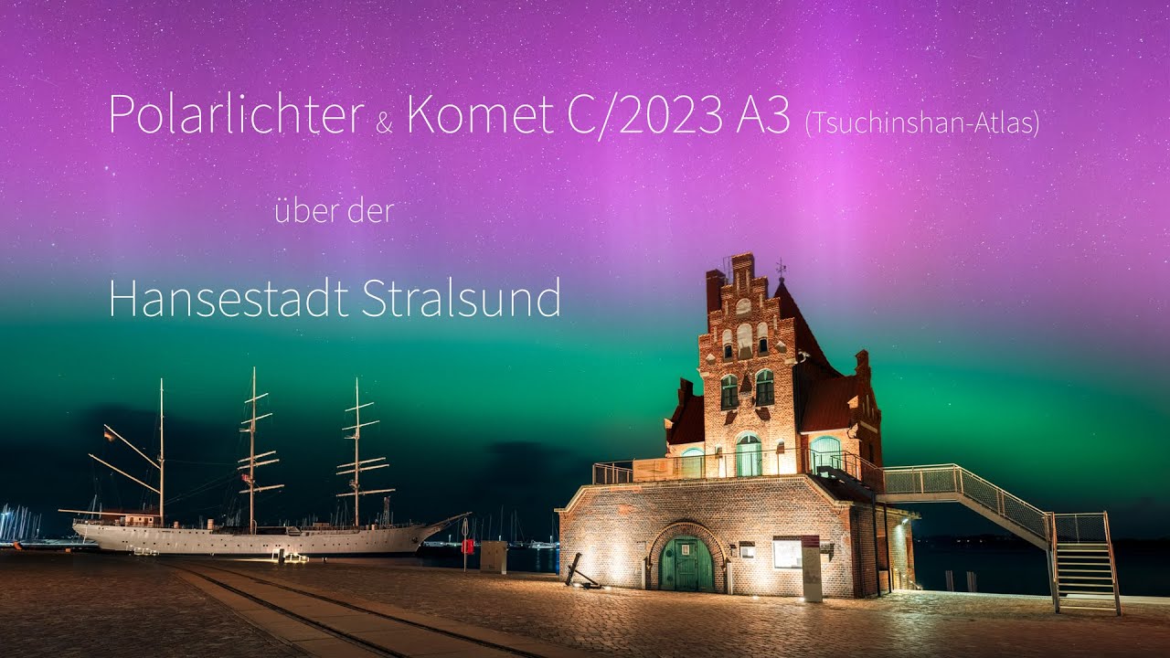 Polarlichter und Komet C/2023 A3 über Stralsund 4K