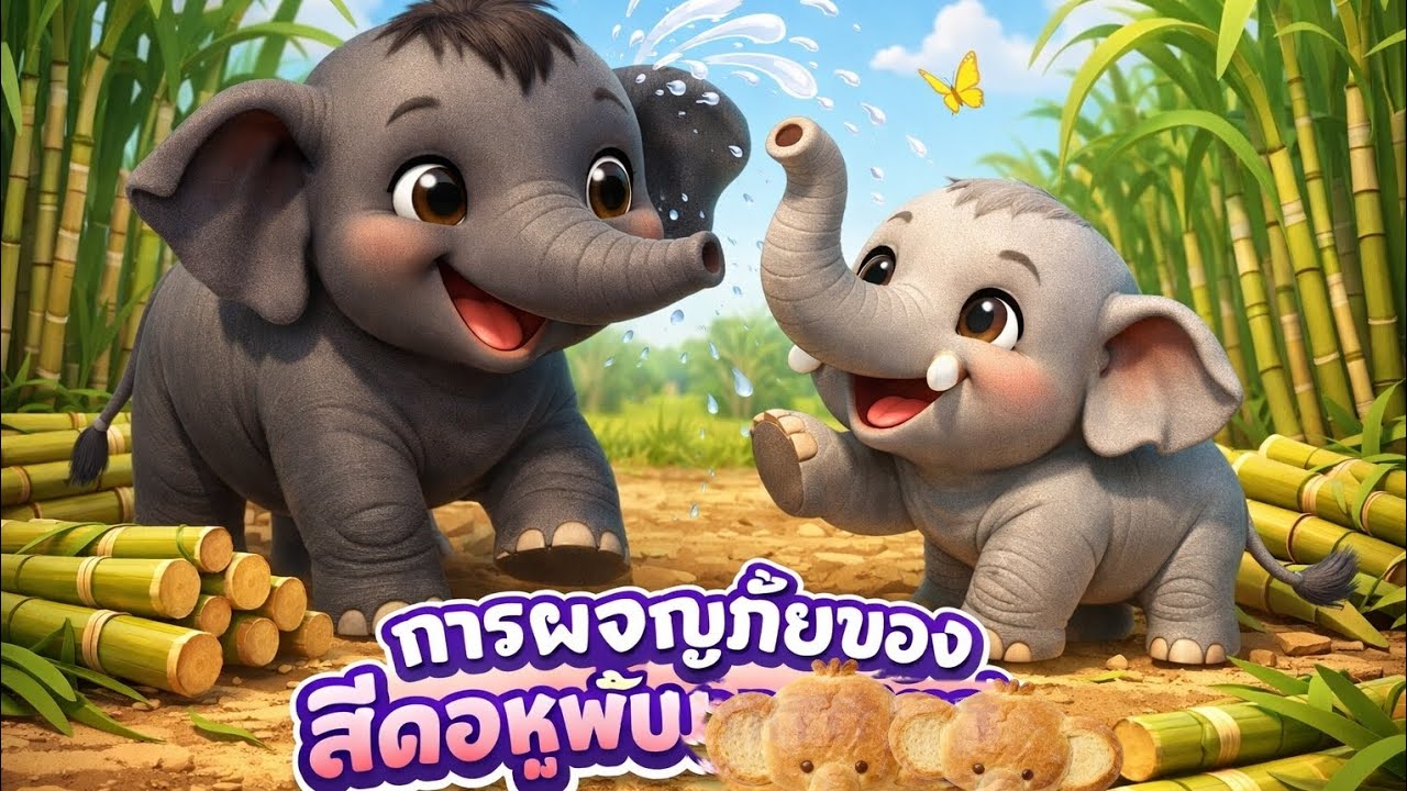 การผจญภัยในไร่อ้อยของสีดอหูพับและงาจิ๋ว🐘🌳🍌🍍🎋