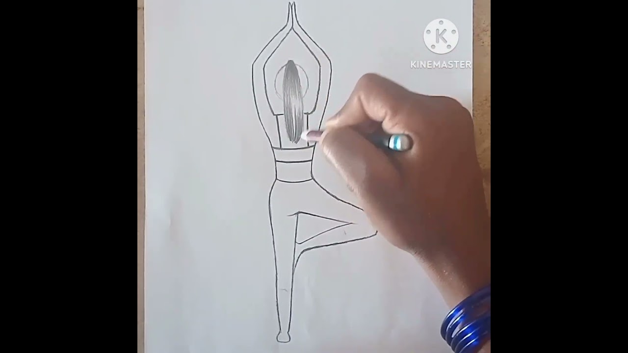 international yoga day drawing easy|girl doing yoga drawing #yoga #howtodraw #drawing #girldrawing