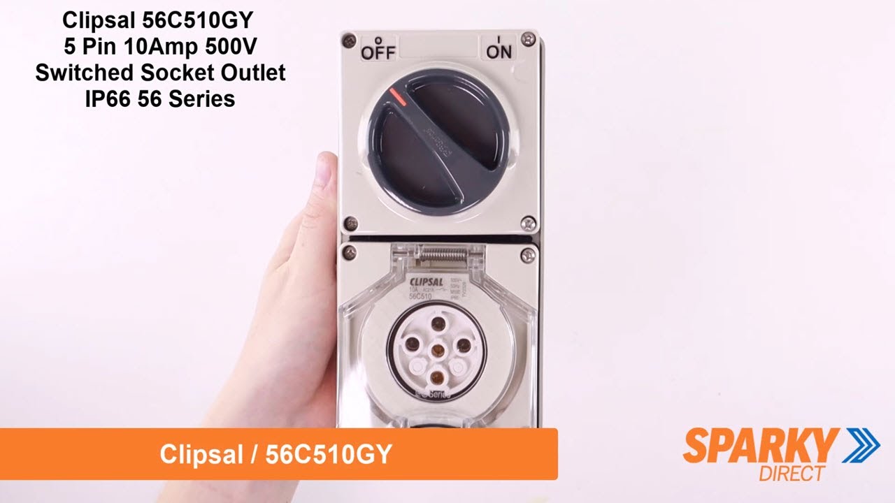 Clipsal 56C510GY | 5 Pin 10Amp 500V Switched Socket Outlet IP66 | 56 Series