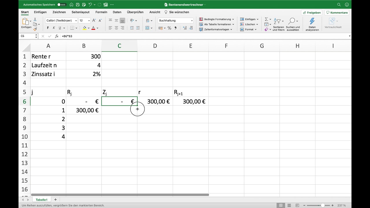 Rentenendwertrechner in Excel