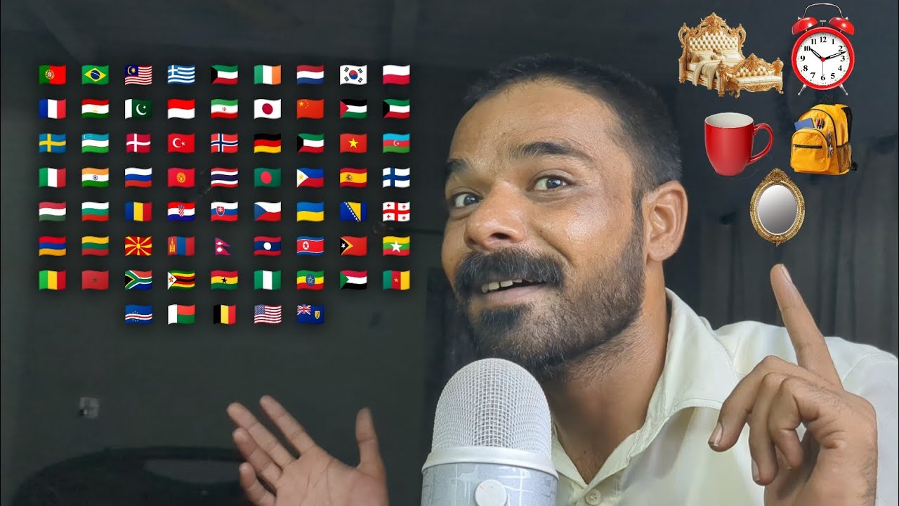 ASMR Whispering 5 Everyday Objects in 50 Different Languages 🪞⏰🛏️🍵🎒
