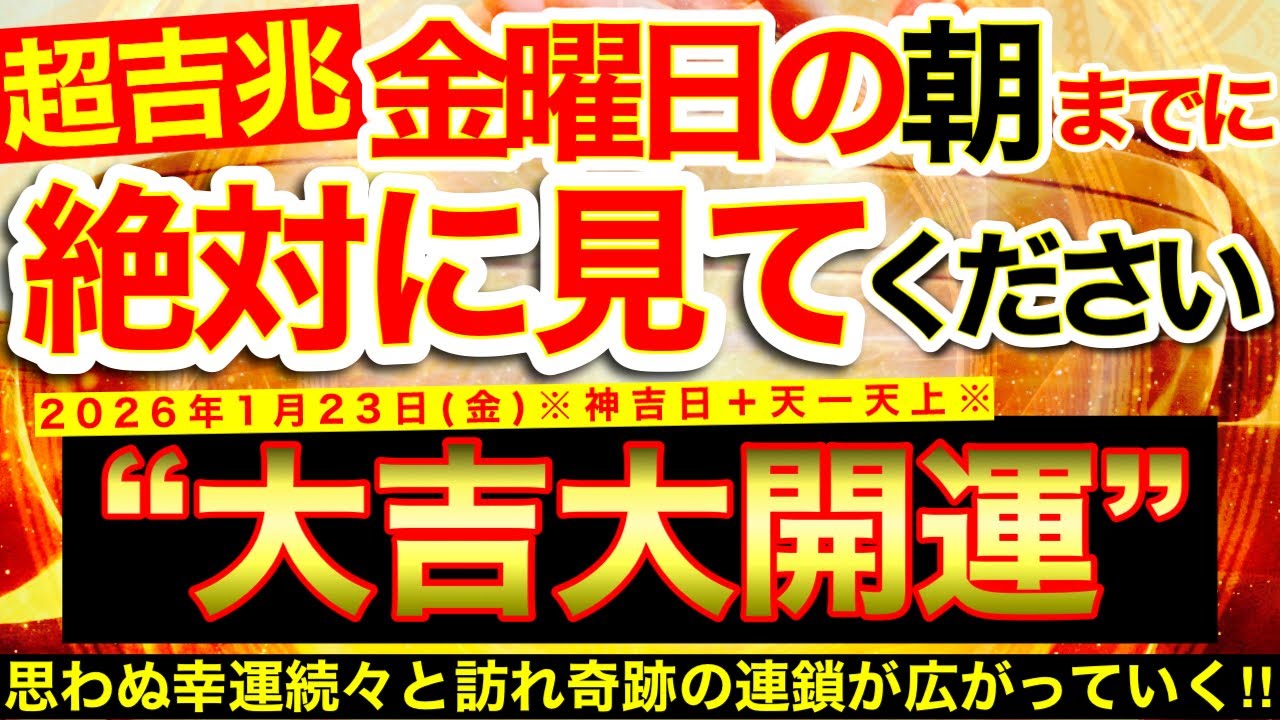 【超吉兆※】明日の朝までにご覧ください⚠️【2026年1月23日(金)大大吉日】人生がいい方へ運ばれていく幸運が続々と訪れ奇跡の連鎖があなたから広がっていく✨【奇跡が起こる高波動エネルギー・邪気祓い】