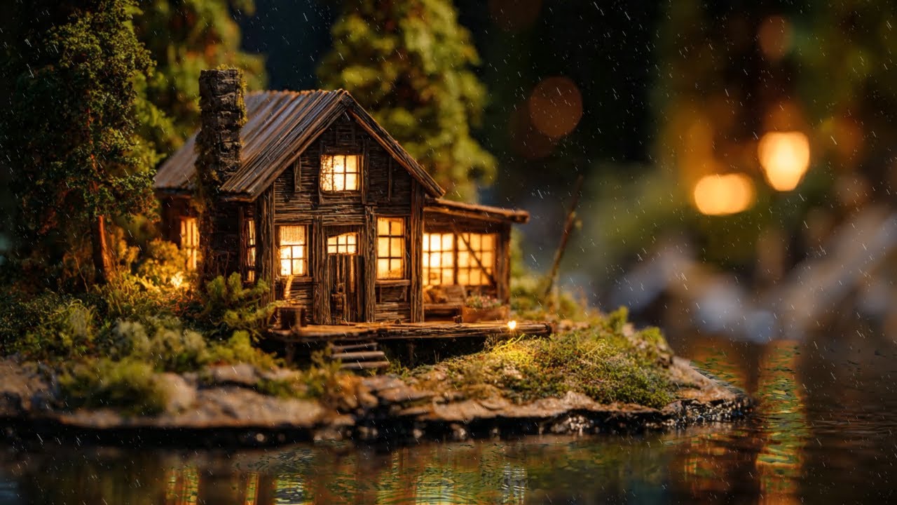 Cozy Cabin by the Lake 🌧️🔥 Warm Fireplace & Rain Sounds for Deep Sleep