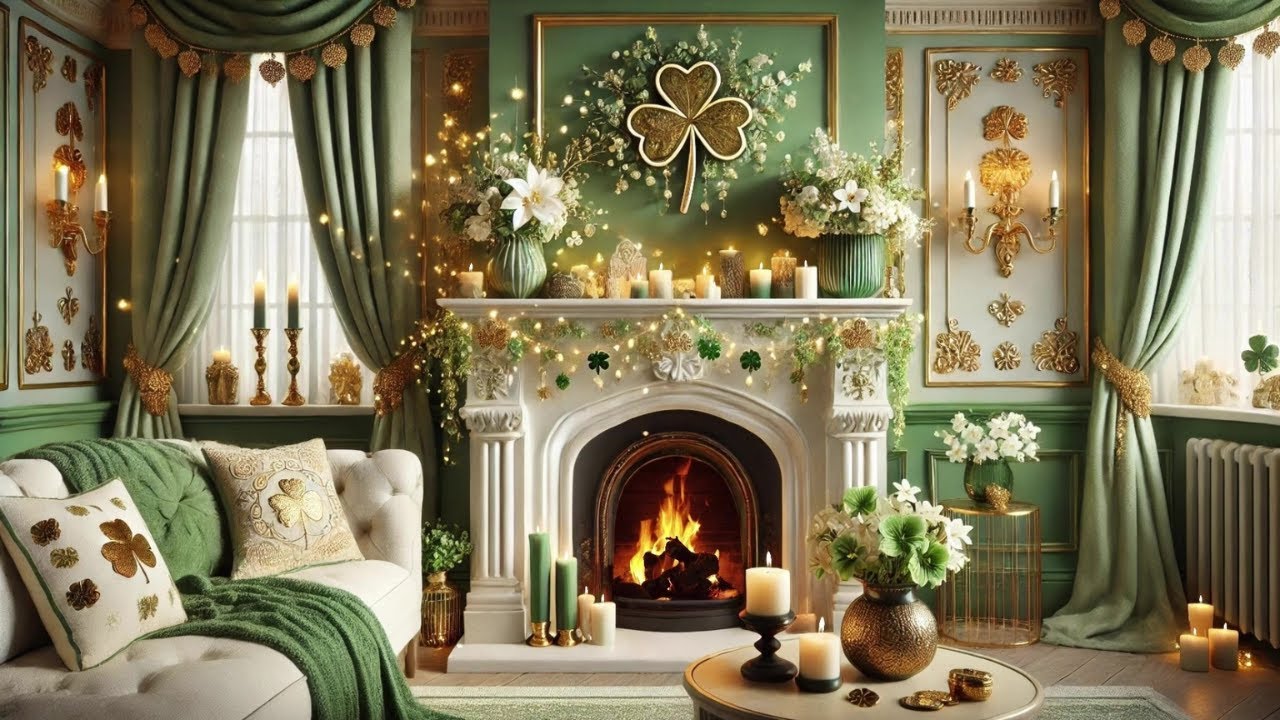 🍀 Cozy St. Patrick’s Day Fireplace Ambience | Crackling Fire, Warm Candles & Irish Charm