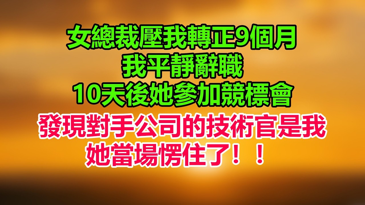 女總裁壓我轉正9個月，我平靜辭職。10天後她參加競標會，發現對手公司的首席技術官竟是我時，她當場愣住了！！