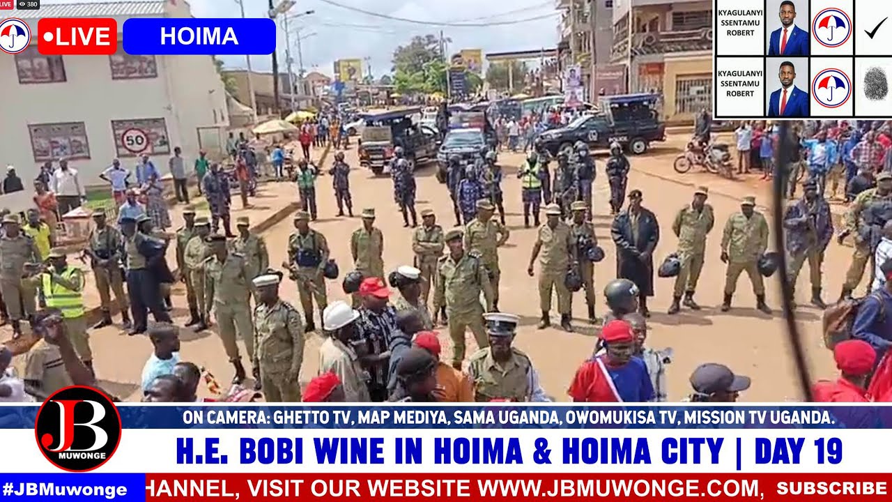 Massive Crowds Surround Bobi Wine’s Hotel in Hoima — Police Move In to Disperse Them.