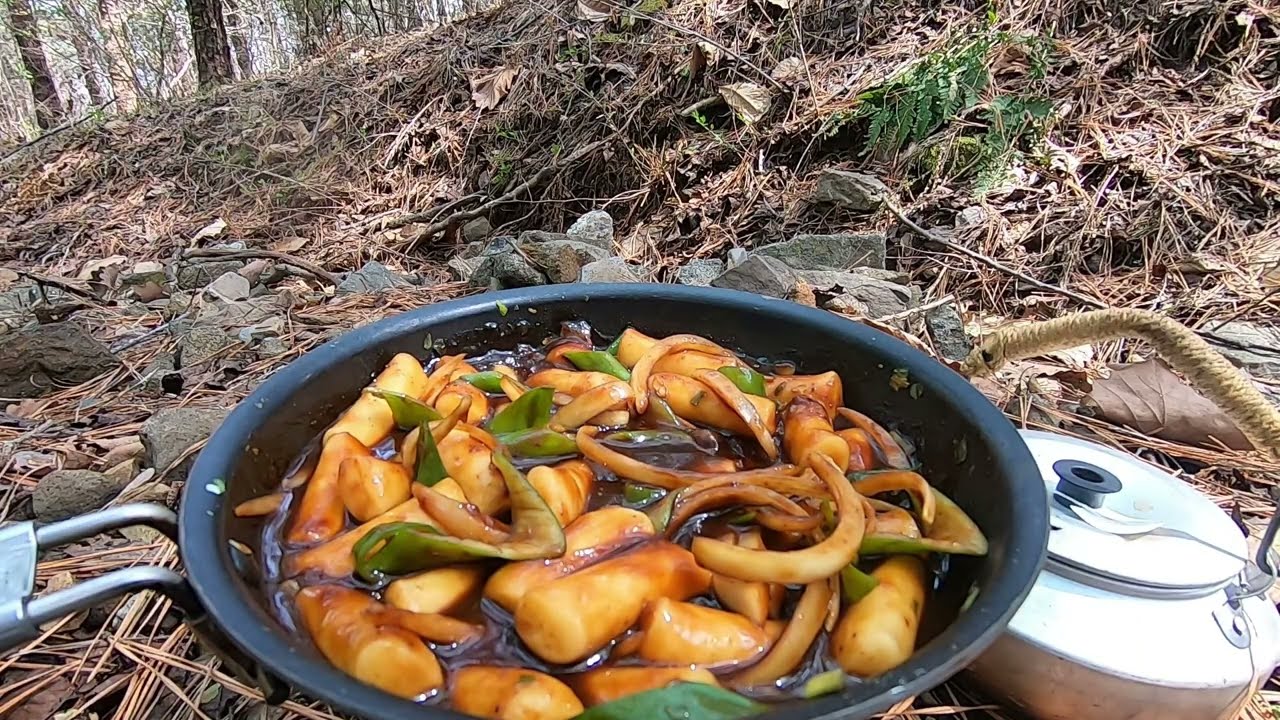 A Walk In The Woods : Trangia Stove & Excalibur Flypan, Black bean sauce tteokbokki