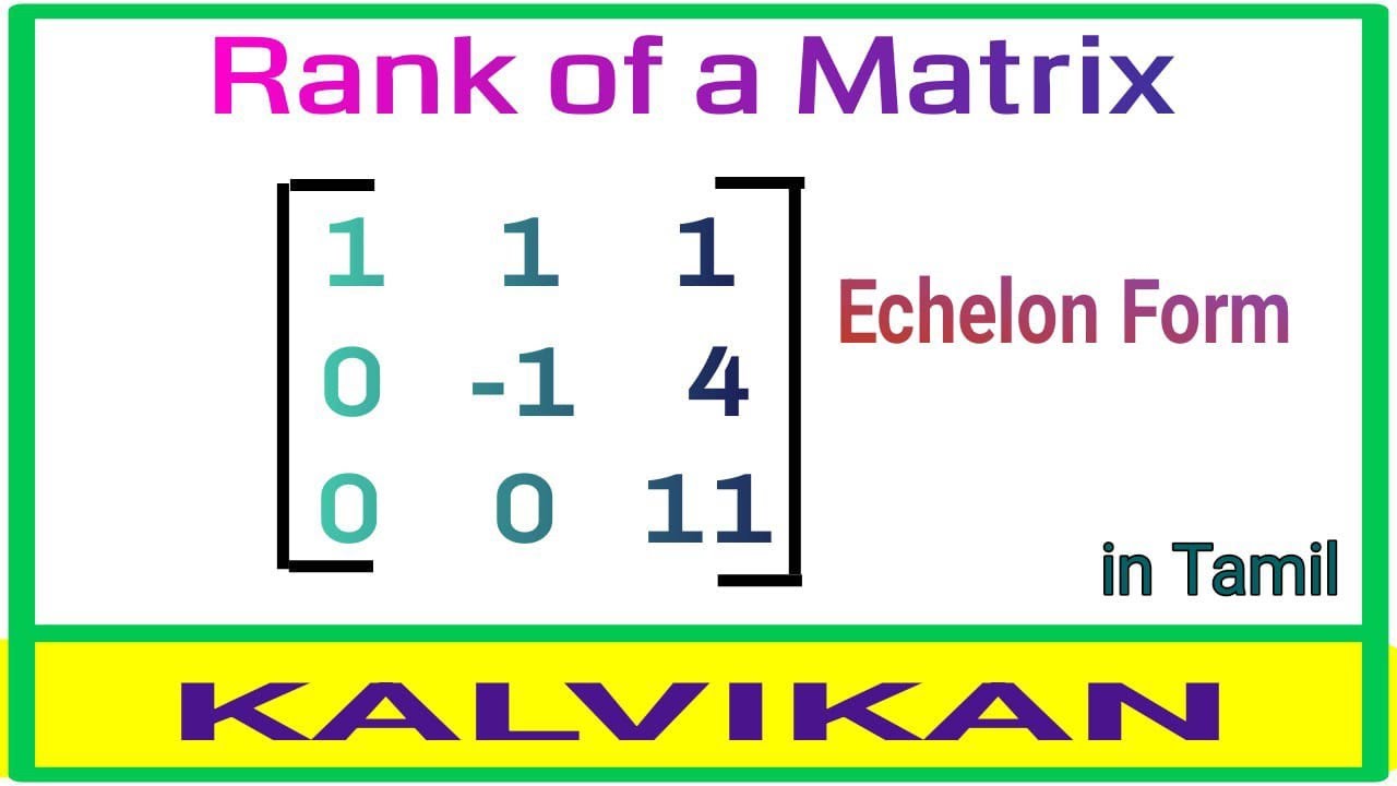 Rank of a Matrix in Tamil / Echelon Form / Kalvikan