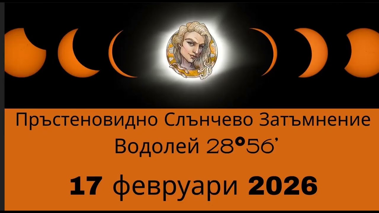 Слънчево Затъмнение във Водолей 28°56'  - 17 февруари 2026