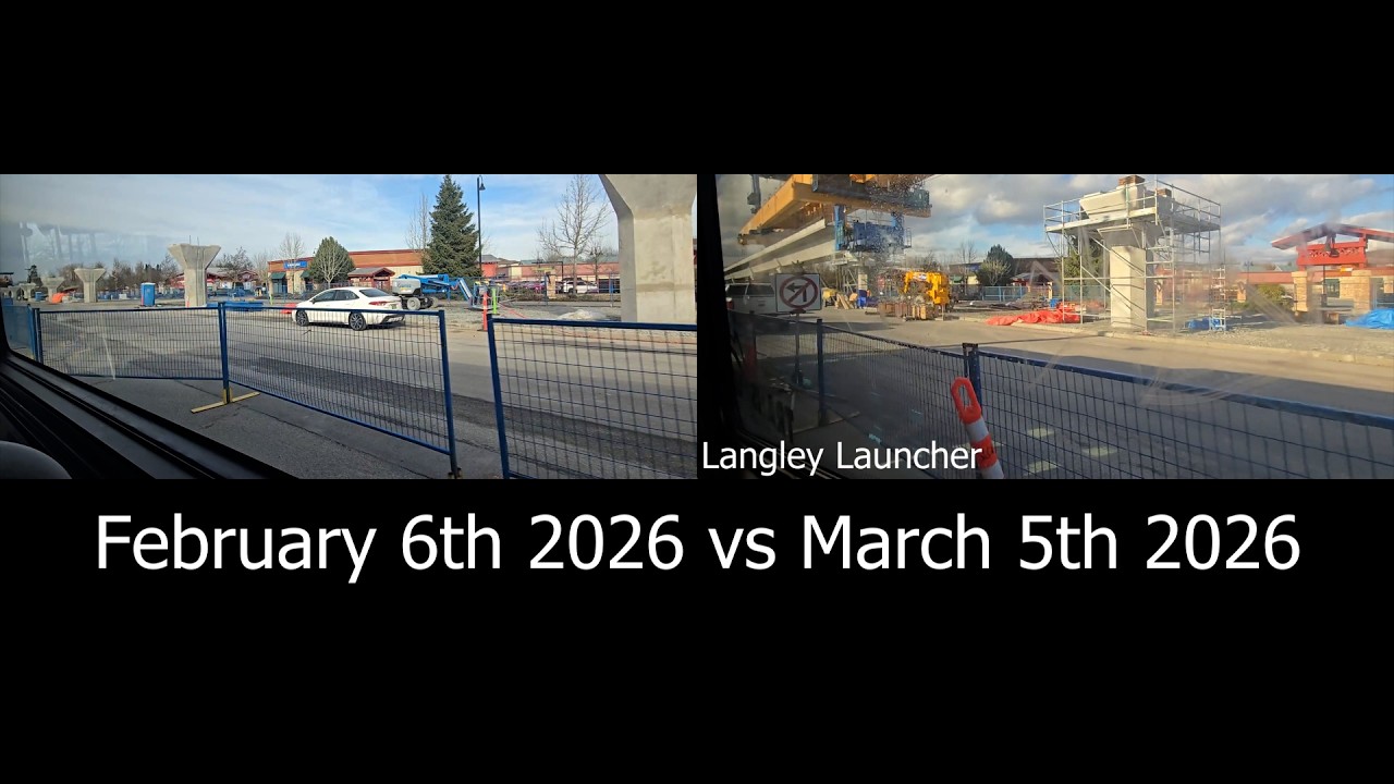 Surrey-Langley Skytrain - Construction Split-screen - February 6th vs March 5th 2026