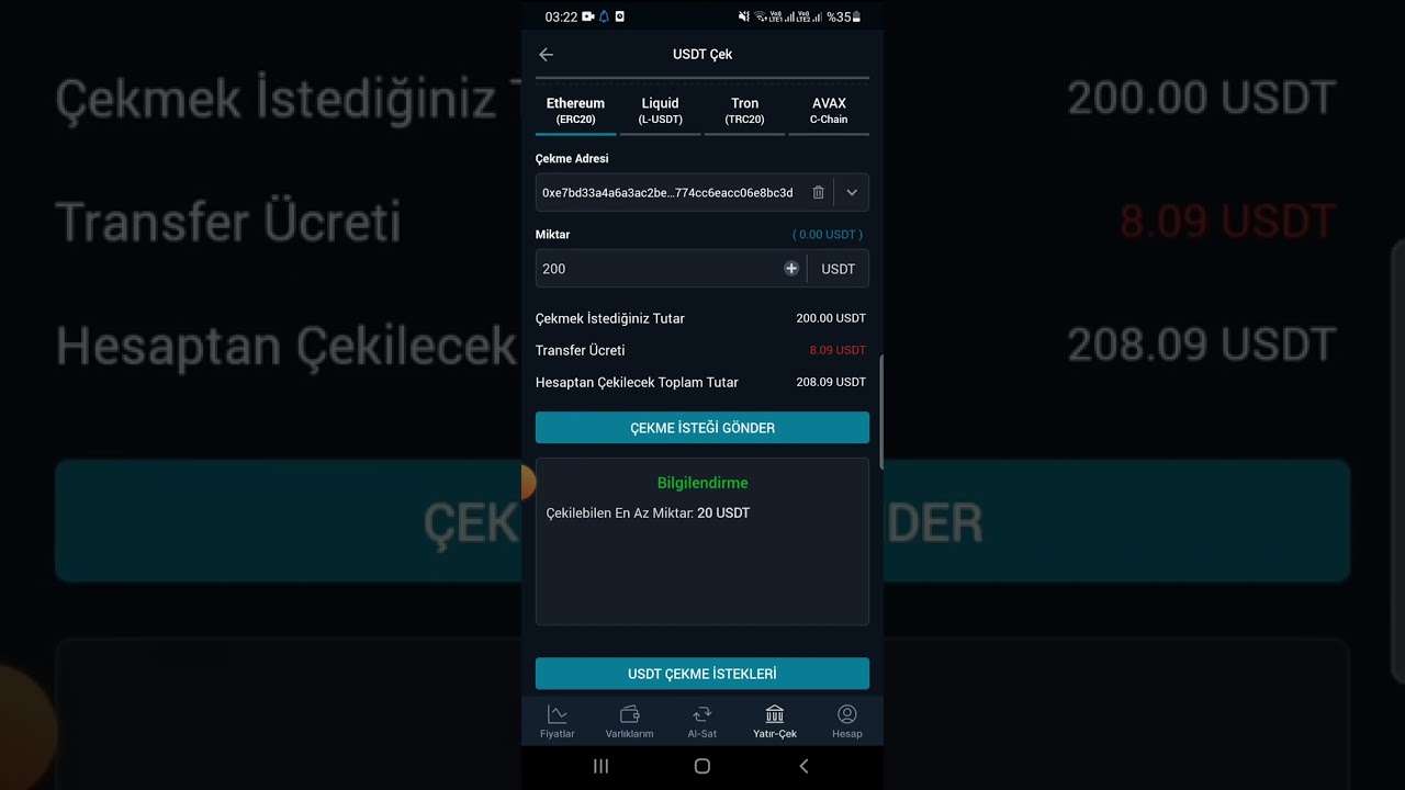 Btcturk Usdt &Ccedil;ekme Ve TX kodu alma. Etherium Ağı ile Usdt &Ccedil;ekme.