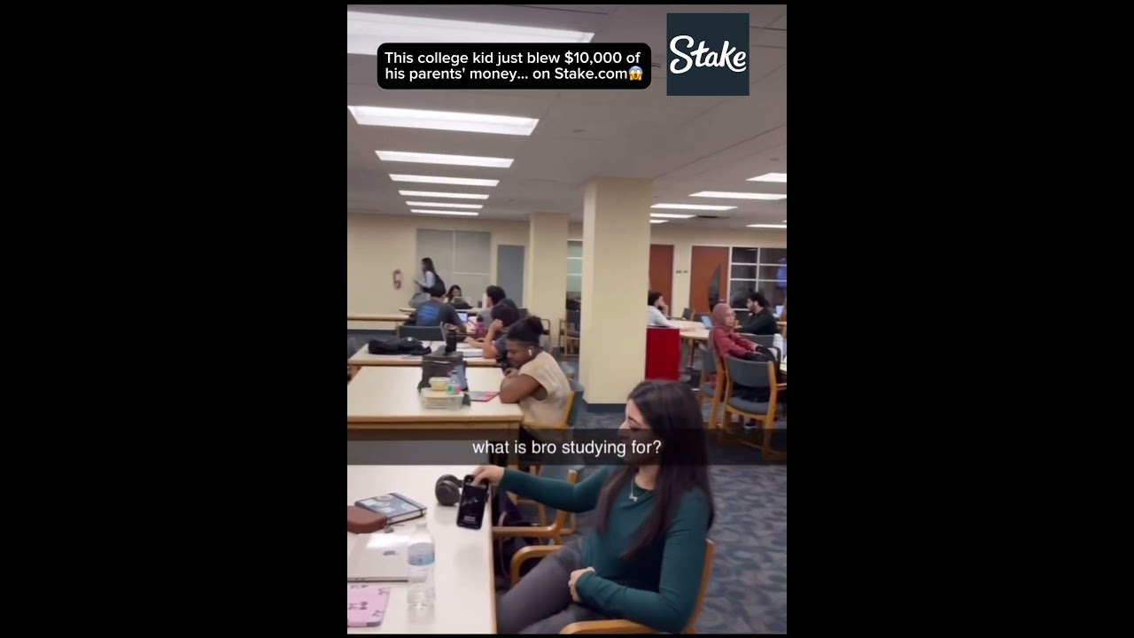 College Kid Spending Study Time In Library By Playing Planko 