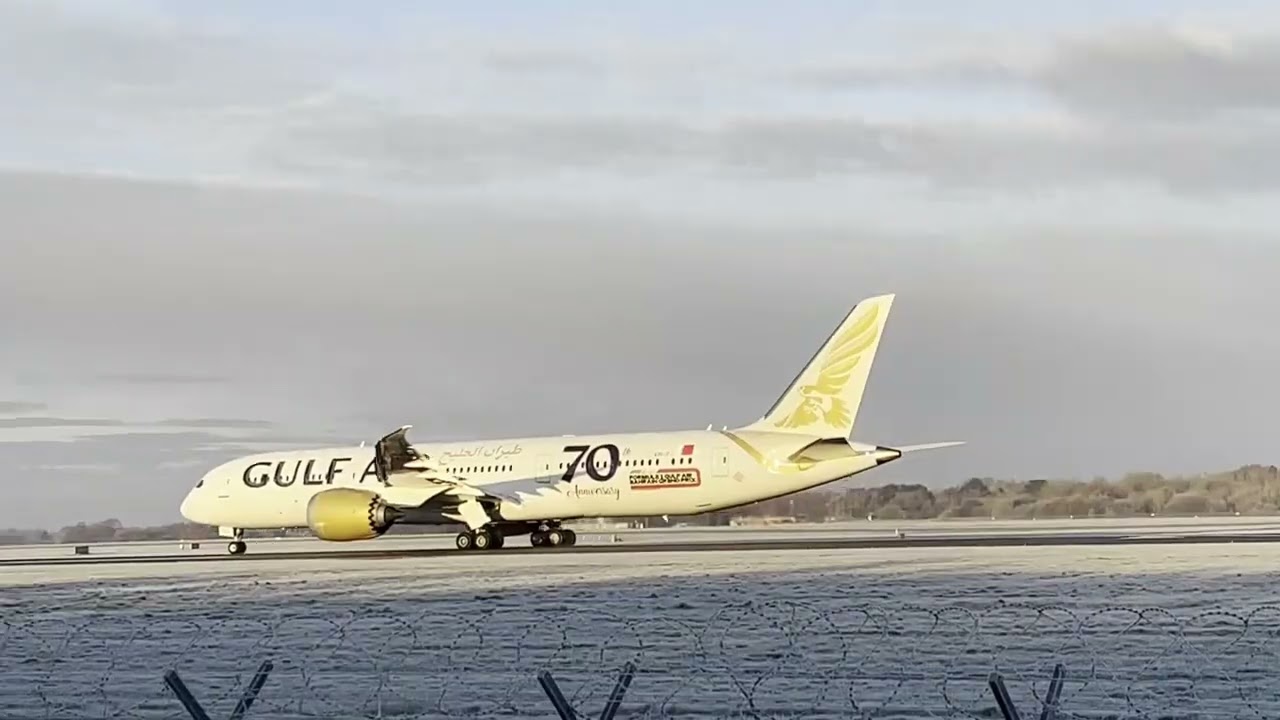 Frosty Morning Departures at Manchester Airport | Gulf Air 787, Ryanair 737 & British Airways A320