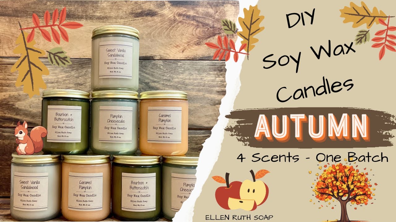 DIY How to Make BEAUTIFUL Soy Wax Autumn Inspired Candles 🍁 (1 Batch - 4 Scents) #gift