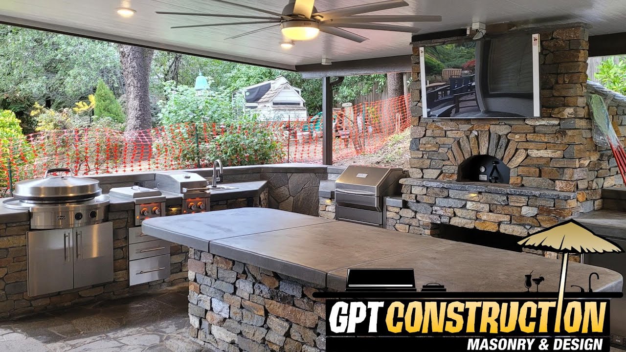 BRILLIANT Natural Stone Pizza Oven & Outdoor Kitchen TRANSFORMS Folsom Backyard By GPT Construction