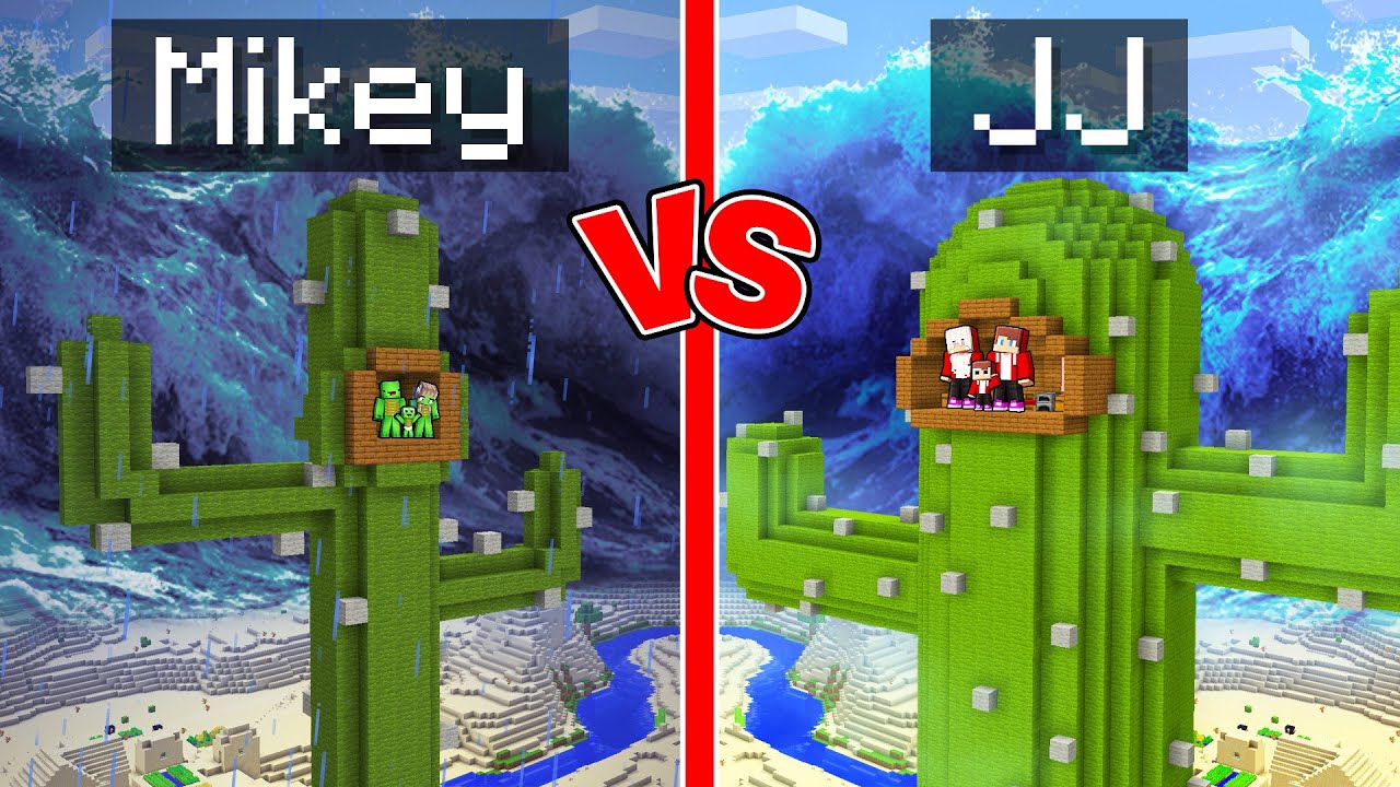 Mikey Family & JJ Family CACTUS Bunker vs TSUNAMI Survival Battle in Minecraft (Maizen)