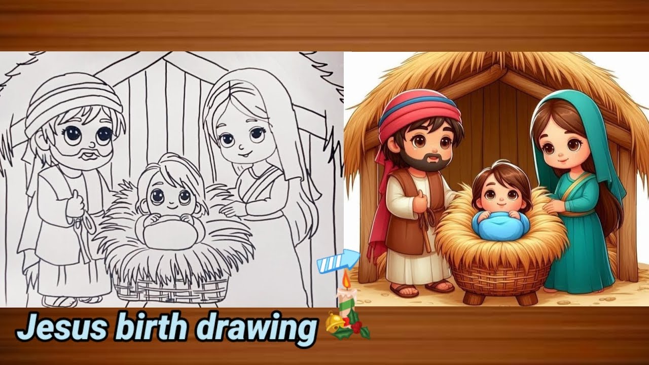 Jesus birth drawing /  nativity scene drawing / jesus born drawing /easy nativity drawing 