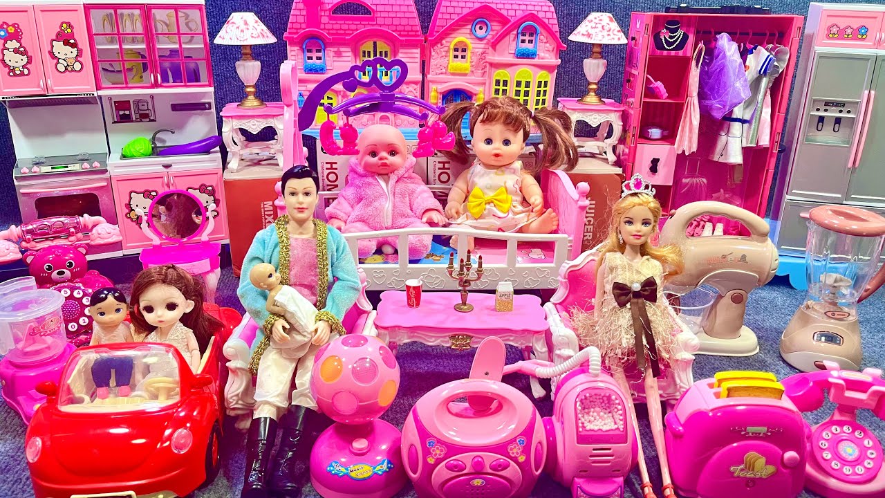 12 Minutes Satisfying with Unboxing Pink Princess House Furniture Play Set Review Toys | ASMR