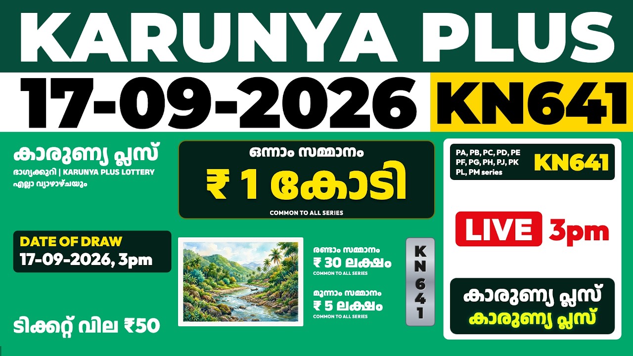 🔴 KERALA LOTTERY LIVE RESULTS TODAY | KARUNYA PLUS KN-641 (Thursday, 17 September 2026)
